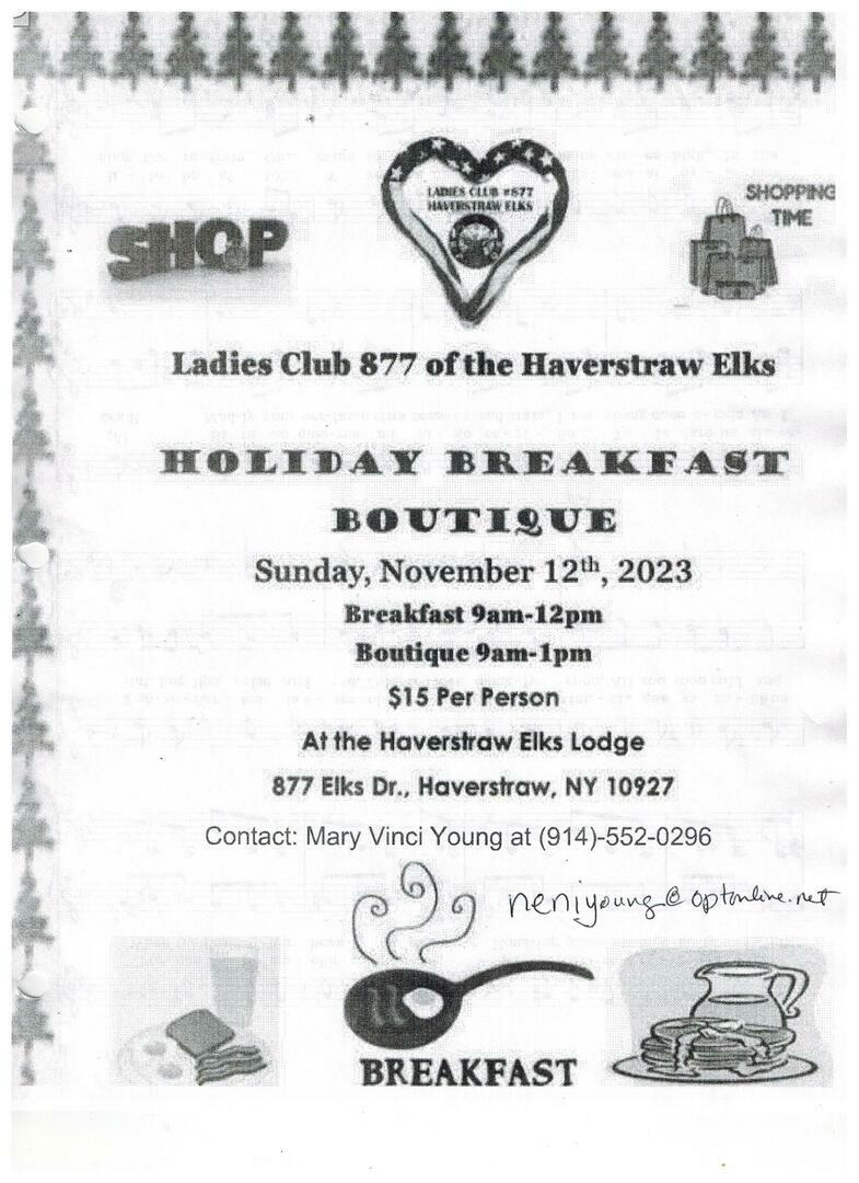 Holiday Breakfast Boutique Haverstraw Elks Lodge No. 877