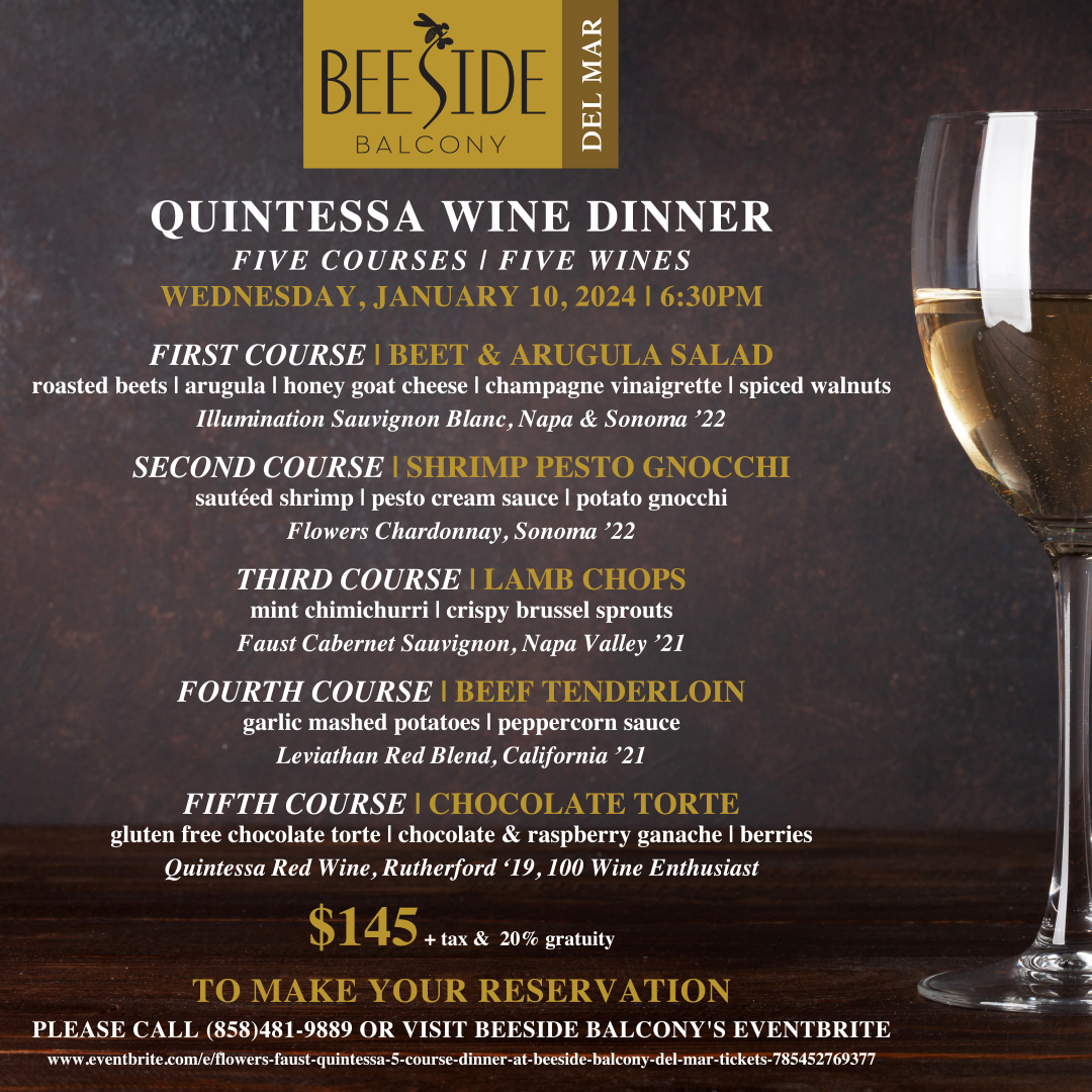 Beeside Balcony in Del Mar to Host Wine-Pairing Dinner on January 10th ...