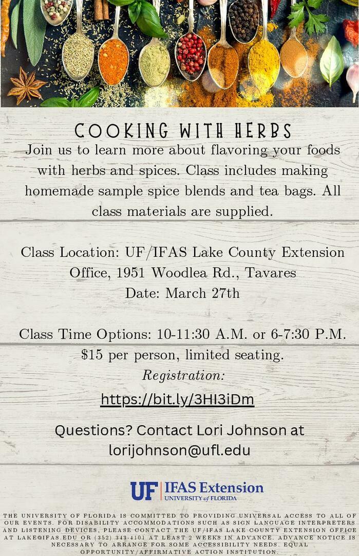 Cooking with Herbs | Lake County Cooperative Extension Service |  UpcomingEvents.com