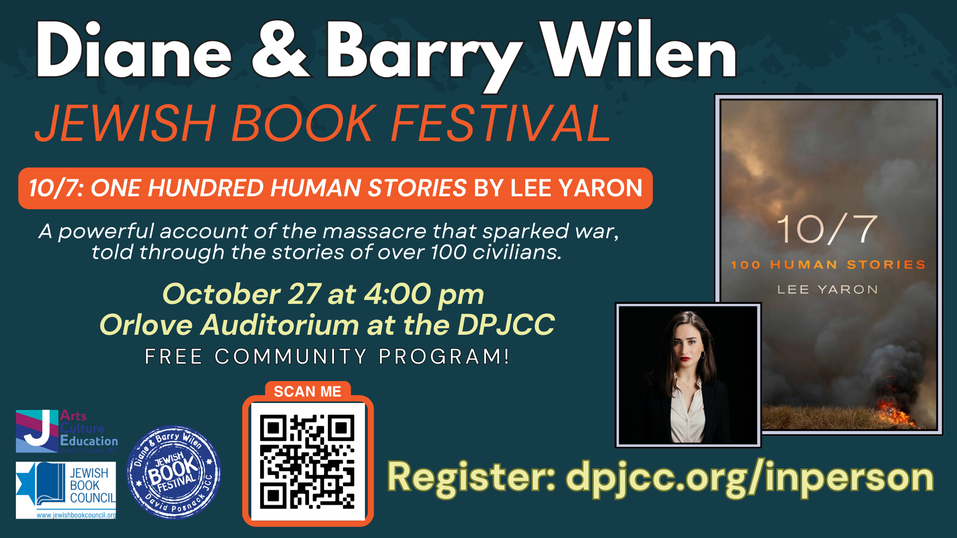 Diane and Barry Wilen Jewish Book Festival 10/7. 100 Human Stories