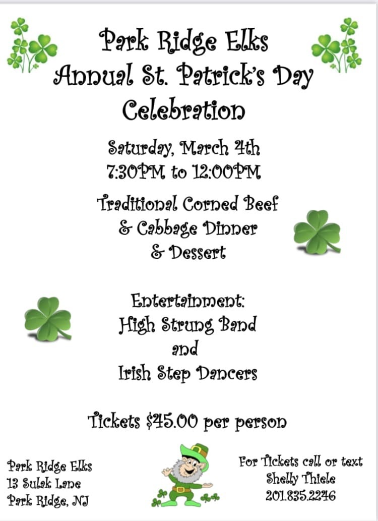 Park Ridge Elks Lodge to hold St. Patrick’s Day Dinner Celebration