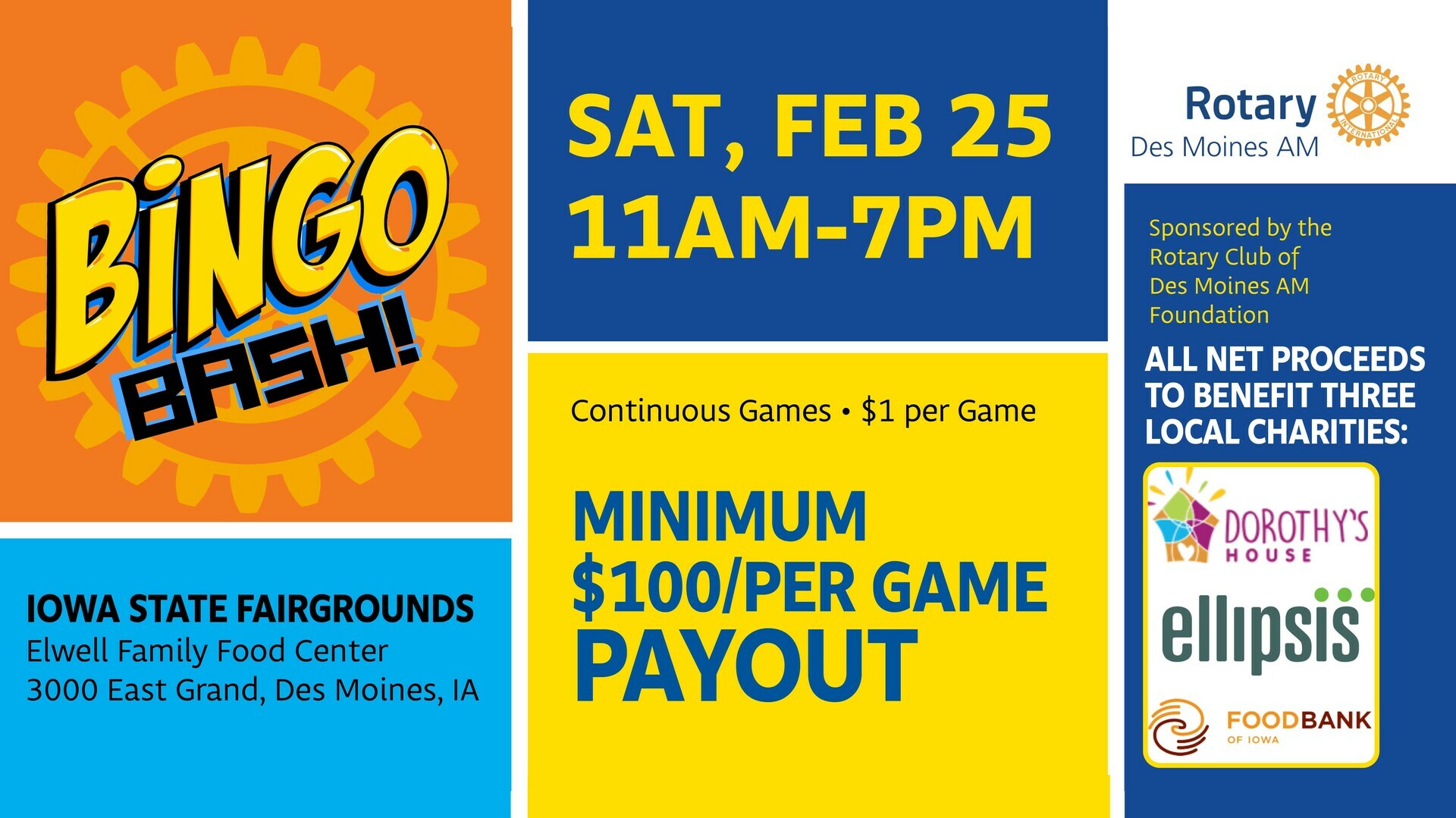 Bingo Bash! February 25th at Iowa State Fairgrounds Elwell Family Food  Center | Elwell Family Food Center | UpcomingEvents.com