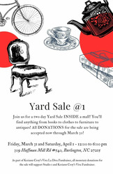 Huge Yard Sale (Studio 1), 3/31 and 4/1 from 12 pm to 6 pm