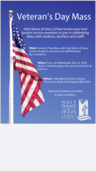 Veterans Day Mass on November 8th at 9:00 AM