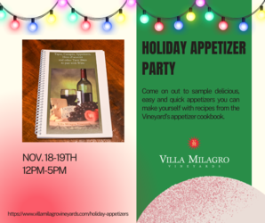 Holiday Appetizer Party, November 18-19, Noon-5pm