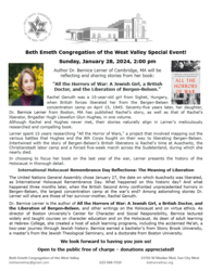 Book Author Dr Bernice Lerner to speak on All The Horrors of War January 28, 2024