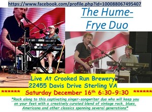 The Hume-Frye Duo Live Music at Crooked Run Fermentation 7:00 p.m. December 16, 2023