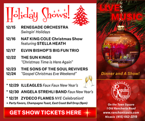 New Year's Weekend, Live Music at Rancho Nicasio Restaurant & Bar, December 29th - 31st