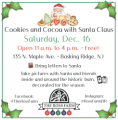 Cookies and Cocoa with Santa Claus, December 16, 11am to 4 pm - FREE