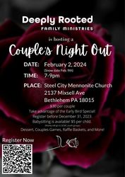 Deeply Rooted Family Ministries is hosting a Couple's Night Out