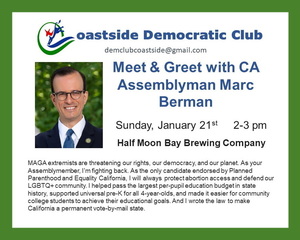 Coastside Democrats host Meet and Greet with California State Assemblyman Marc Berman