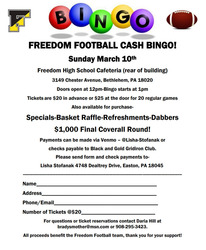 Cash Bingo and Basket Raffle-Freedom Football