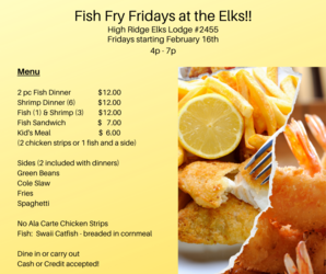Fish Fry Fridays at High Ridge Elks!