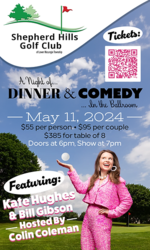 A night of Dinner and Comedy... In the Ballroom Featuring: Kate Hughes and Bill Gibson
