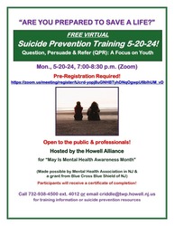 QPR Suicide Prevention, Virtual Training with Certificate of Completion Held May 20th