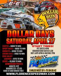 Dollar Days at Florence Speedway / $1 Drinks, $1 Food Items, & $1 Beers! / Auto Racing / Demo Derby