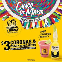 Celebrate Cinco de Mayo with $3 Margaritas and Coronas at Guzman y Gomez
