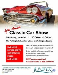 Rev Your Engines at Juniper Village at Washington Square’s 4th Annual Classic Car Show!