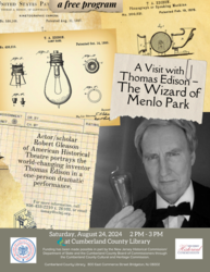 Meet Thomas Edison, World-Changing Inventor, at Cumberland County Library on August 24