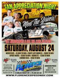 Fan Appreciation Night - $10 Admission, Meet The Drivers at Florence Speedway