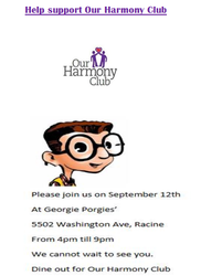 Dine Out at Georgie Porgies' for Our Harmony Club - Thursday; September 12