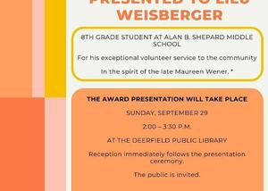 Shepard Middle School student wins first "Maureen Wener Service Award."