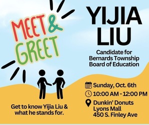 Meet & Greet With Bernards Township BOE Candidate Yijia Liu