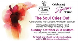 The Soul Cries Out: Celebrating the African American Spiritual, Sunday, Oct. 20 at 4pm in Doylestown