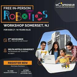 In-Person Free Robotics Workshop For Kids at Somerset, NJ (7-14 yrs)