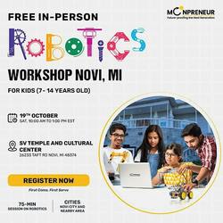 Free Robotics Workshop For Kids at Novi, MI (7-14 yrs)