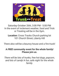 Trunk or Treat Saturday October 26th, 3:00 PM - 5:00 PM Cross Tracks Church