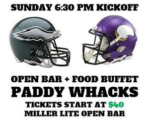 Eagles vs Vikings Playoff Viewing Party - Paddy Whacks South Street