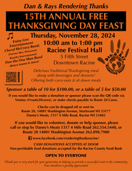 Dan & Rays Rendering Thanks -15th Annual Free Thanksgiving Day Feast - Thursday Nov 28, 10am - 1pm