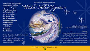 Winter Solstice Experience, First Parish in Lexington on Friday, December 20th at 7:30 pm