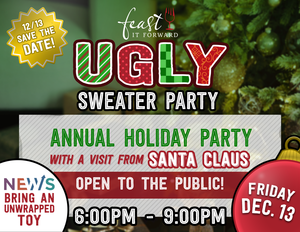 Family Ugly Sweater Party with Santa at Feast it Forward