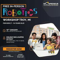 In-person Free Robotics Workshop For Kids at Troy, MI (7-14yrs)