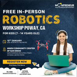 In-person Free Robotics Workshop For Kids at Poway, CA(7-14yrs)