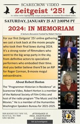 Scarecrow Video  Zeitgeist ’25! – 2024: In Memoriam
