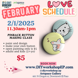 Pin Button Making Class Feb 1st at 11.30am to 1pm