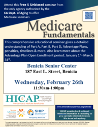 Medicare Fundamentals-A Free & Unbiased Medicare Class by HICAP at the Benicia Senior Center