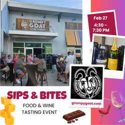Grumpy Goat Coffee Sips and Bites tasting event Feb 27