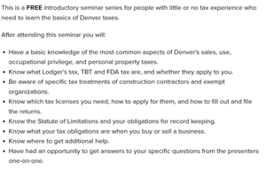 Introduction to Business Tax Seminars - Denver
