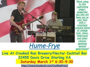 Hume-Frye Live Music at Crooked Run Fermentation Saturday March 1st 6:30-9:30