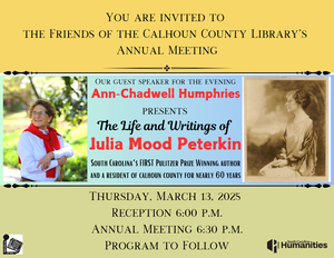 Friends of the Calhoun County Library Annual Meeting featuring Guest Speaker Ann-Chadwell Humphries