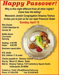 Messianic Passover Seder April13 at 4:30pm