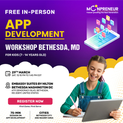 In-person Free App Development Workshop For Kids at Bethesda, MD (7-14yrs)