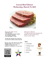 Corned Beef and Cabbage Dinner, Take out, Order by 3/17, pick up 3/19 from 3 pm to 6 pm.