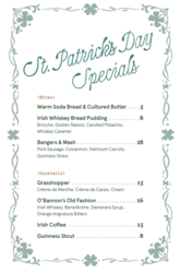 St. Patrick's Day Specials at Bar Genevieve