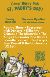 Saint Patrick's Day at Conor Byrne Co-op- Live music from noon till midnight. March 17th, 12:00pm