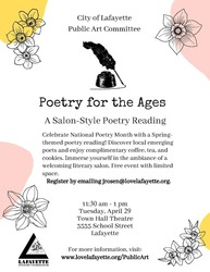 Poetry for the Ages: Celebrate National Poetry Month Tues. April 29, 11:30 a.m.